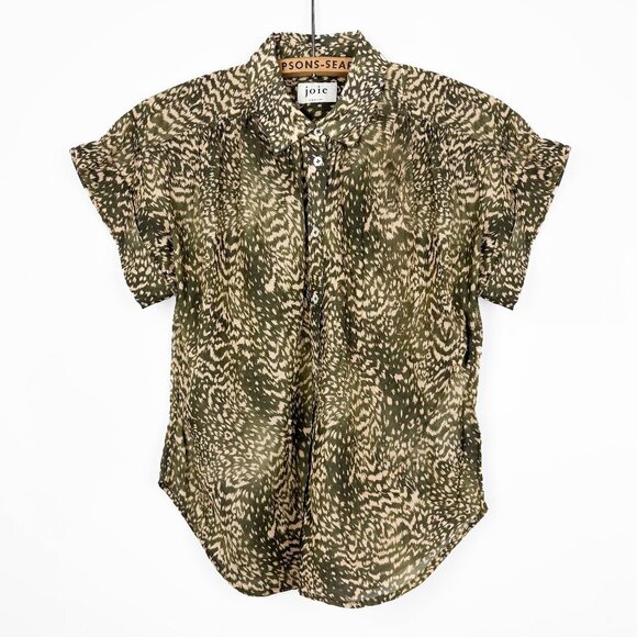 Joie Womens Leopard Print Short Sleeve Button Up Blouse Brown Small - Picture 1 of 4